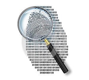 Magnifying glass over finger