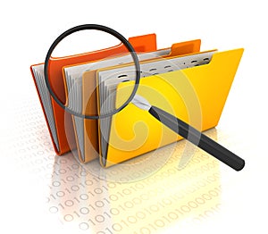 Magnifying glass over folders