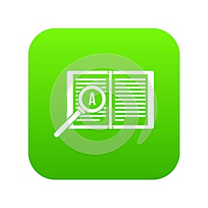 Magnifying glass over open book icon digital green