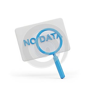 Magnifying Glass Over White Card with Blue 3D Text NODATA on White Background search