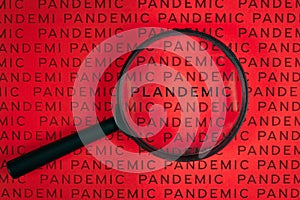 Magnifying glass over word `Plandemic` between lines wird word `Pandemic`