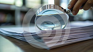 The magnifying glass on papers.AI generated image