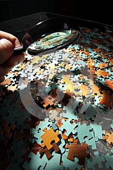 Magnifying glass, puzzle