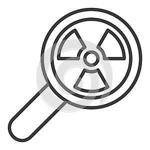 Magnifying Glass with Radiation sign vector icon or sign in thin line style