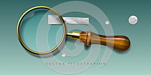 Magnifying glass, realistic object, vector illustration.