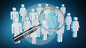 Magnifying glass recruiting people illustration 3D rendering