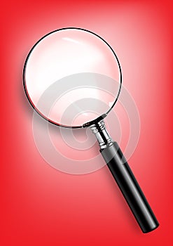 Magnifying glass on red background