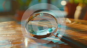 The magnifying glass on table. AI generated