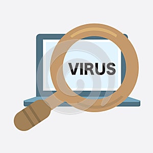 Magnifying Glass is Scanning Laptop Computers For Viruses, Agent for Using The Internet Safely Concept Vector