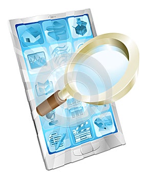Magnifying glass search icon phone concept