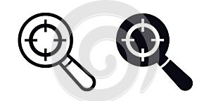 Magnifying glass with search target crosshair icon