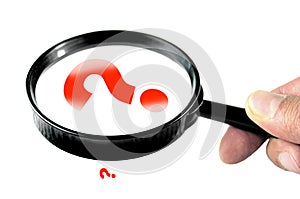 Magnifying glass with small and big question mark