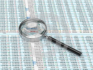 Magnifying glass on a spreadsheet