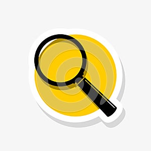 Magnifying glass sticker icon in flat style. Search magnifier illustration on white isolated background.