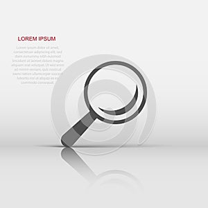 Magnifying glass vector icon in flat style. Search magnifier illustration on white isolated background. Find search business