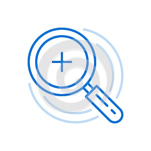 Magnifying glass vector line icon. Investigation detective with search for necessary details.