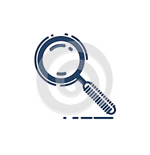 Magnifying glass vector simple linear icon, research search and analyze line art symbol