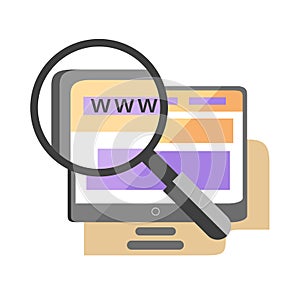 Magnifying glass on web site icon, seo service concept