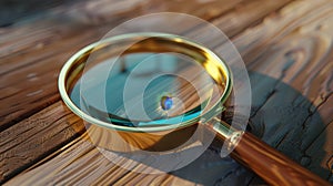 The magnifying glass on wooden table.AI generated image