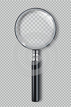 Magnifying glass. Zoom realistic symbols vector detective item
