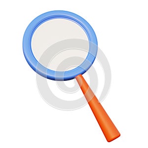 Magnifying glasses find and optical search icon. Blue color. Cartoon style on white background. 3D rendering