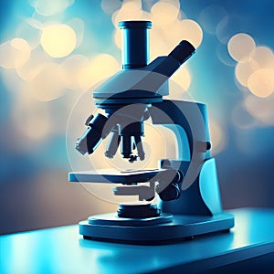 Magnifying Science: A Laboratory Microscope on a Blue background.