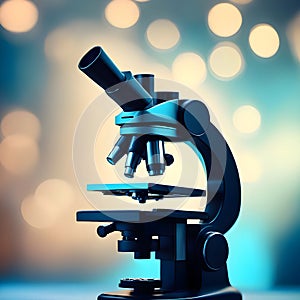 Magnifying Science: A Laboratory Microscope on a Blue background.