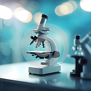 Magnifying Science: A Laboratory Microscope on a Blue background.
