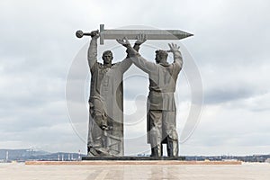 MAGNITOGORSK, RUSSIA - OCTOBER, 2018: Monument Rear-front a large famous sculpture