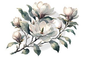 Magnolia branch with flowers and buds