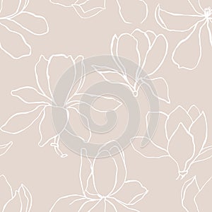 Magnolia.Floral vector background in line style. Seamless pattern. Branches with flowers of magnolia. Modern trendy graphic design