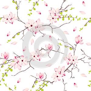 Magnolia spring trees seamless vector print
