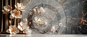 Magnolias arrangement and taupe marble. photo