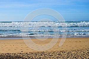 Magoito Beach, beautiful sandy beach on Sintra coast, Lisbon district, Portugal, part of Sintra-Cascais Natural Park with natural