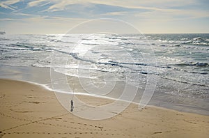 Magoito Beach, beautiful sandy beach on Sintra coast, Lisbon district, Portugal, part of Sintra-Cascais Natural Park with natural