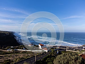 Magoito Beach, beautiful sandy beach on Sintra coast, Lisbon district, Portugal, part of Sintra-Cascais Natural Park with natural