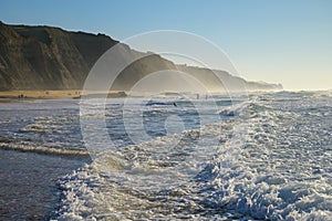 Magoito Beach, beautiful sandy beach on Sintra coast, Lisbon district, Portugal, part of Sintra-Cascais Natural Park with natural