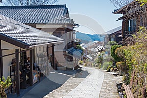 Magome-juku in Nakatsugawa, Gifu, Japan. Magome-juku was a historic post town of famous Nakasendo trail between Edo Tokyo and Ky