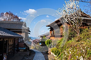 Magome juku town with sakura in spring, Kiso valley
