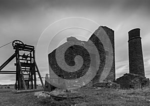 Magpie Mine Buildings Closer in Black and White