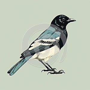 Minimalist Screenprint Illustration Of A Full Body Magpie photo