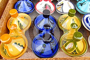 Magrib souvenir colorful tajine pots photo