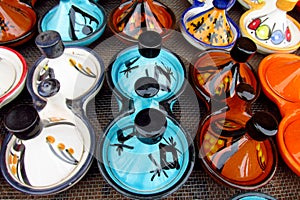 Magrib souvenir colorful tajine pots photo