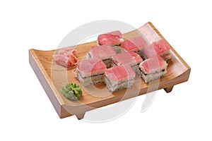 Maguro on wooden plate