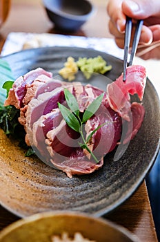 Maguro zuke dish- soy marinated and seared tuna