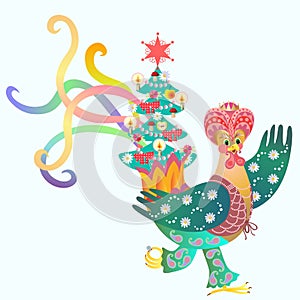 Magus - rooster and Christmas tree.