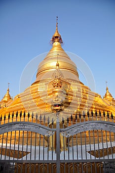 Maha Lawka Marazein golden stupa of Lawkamanisula pagoda paya temple or Kuthodaw inscription shrine for burmese people and foreign