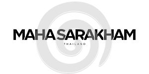 Maha Sarakham in the Thailand emblem. The design features a geometric style, vector illustration with bold typography in a modern