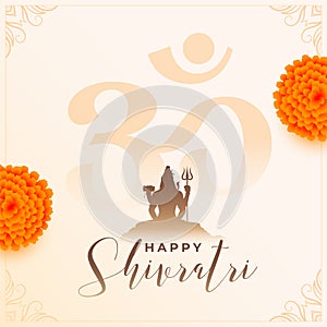 maha shivratri greeting with om mantra and marigold flower
