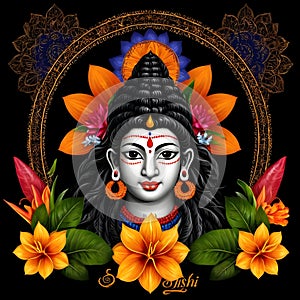 Maha shivratri illustration of trishul damru and flowers with black background shivratri post